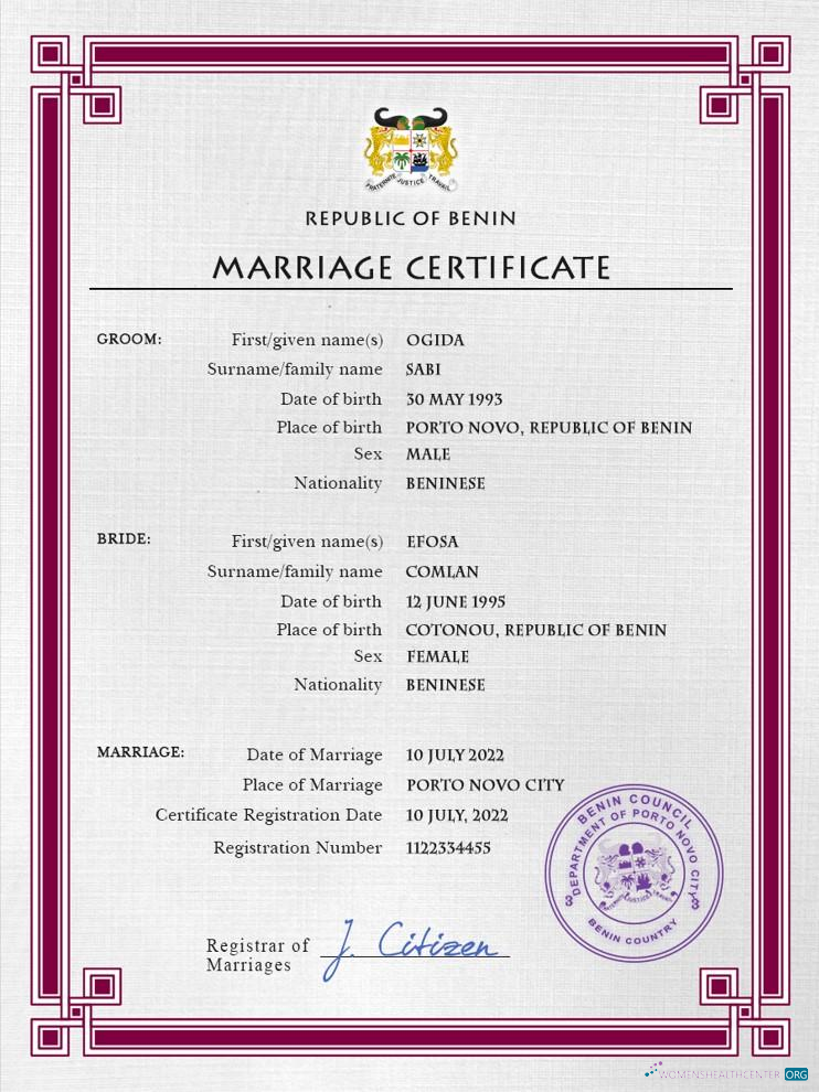Download Benin marriage certificate PSD template Photoshop template